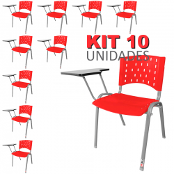 Cadeira Universitária Plástica Vermelha Base Prata 10 Unidades - ULTRA Móveis