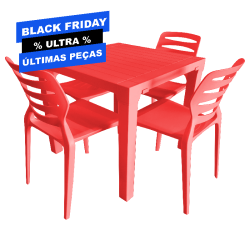 Kit Mesa e Cadeiras Ultra Design - Vermelho Cereja