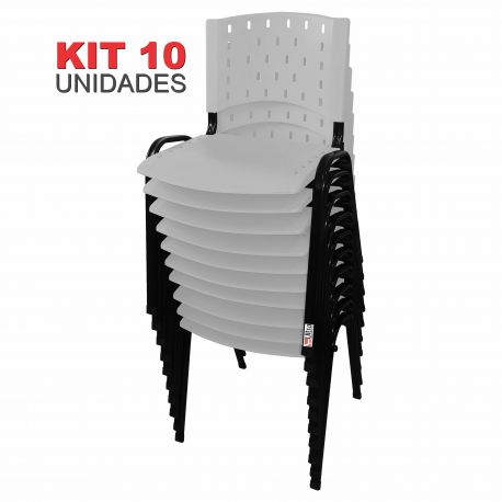 KIT 10 UNIDADES CADEIRA FIXA EMPILHÁVEL SINGOLARE ASSENTO ENCOSTO PLÁSTICO BRANCO