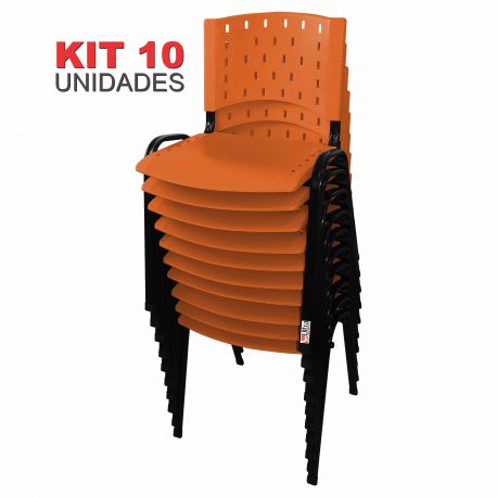 KIT 10 UNIDADES CADEIRA FIXA EMPILHÁVEL SINGOLARE ASSENTO ENCOSTO PLÁSTICO LARANJA