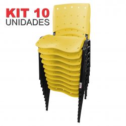 KIT 10 UNIDADES CADEIRAS ANATÔMICA FIXA EMPILHÁVEL ERGOPLAX ASSENTO ENCOSTO PLÁSTICO AMARELO