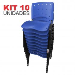 KIT 10 UNIDADES CADEIRAS ANATÔMICA FIXA EMPILHÁVEL ERGOPLAX ASSENTO ENCOSTO PLÁSTICO AZUL