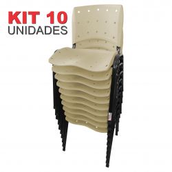 KIT 10 UNIDADES CADEIRAS ANATÔMICA FIXA EMPILHÁVEL ERGOPLAX ASSENTO ENCOSTO PLÁSTICO BEGE
