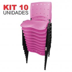 KIT 10 UNIDADES CADEIRAS ANATÔMICA FIXA EMPILHÁVEL ERGOPLAX ASSENTO ENCOSTO PLÁSTICO ROSA