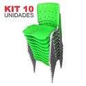 Cadeira Empilhável Plástica Verde Anatômica Base Prata 10 Unidades - ULTRA Móveis