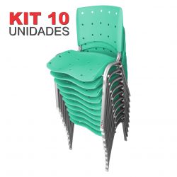 KIT 10 UNIDADES CADEIRAS ANATÔMICA EMPILHÁVEL PRATA ERGOPLAX ASSENTO ENCOSTO PLÁSTICO ACQUAMARINE