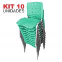 Cadeira Empilhável Plástica Acquamarine Anatômica Base Prata 10 Unidades - ULTRA Móveis