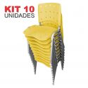 Cadeira Empilhável Plástica Amarela Anatômica Base Prata 10 Unidades - ULTRA Móveis