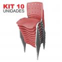 Cadeira Empilhável Plástica Cereja Anatômica Base Prata 10 Unidades - ULTRA Móveis