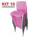 Cadeira Empilhável Plástica Rosa Anatômica Base Prata 10 Unidades - ULTRA Móveis
