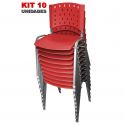 Cadeira Empilhável Plástica Vermelha Base Prata 10 Unidades - ULTRA Móveis