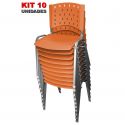 Cadeira Empilhável Plástica Laranja Base Prata 10 Unidades - ULTRA Móveis