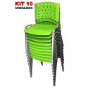 Cadeira Empilhável Plástica Verde Base Prata 10 Unidades - ULTRA Móveis
