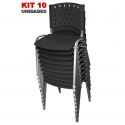 Cadeira Empilhável Plástica Preta Base Prata 10 Unidades - ULTRA Móveis