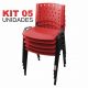 Cadeira Empilhável Vermelha - Kit com 05 Unidades