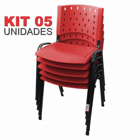 Cadeira Empilhável Vermelha - Kit com 05 Unidades