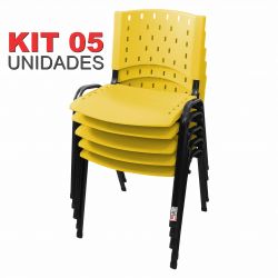Cadeira Empilhável Amarela - Kit com 05 Unidades