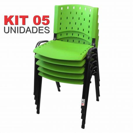 Cadeira Empilhável Verde - Kit com 05 Unidades