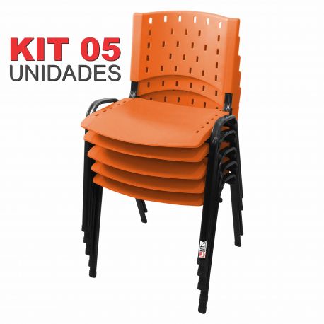 Cadeira Empilhável Laranja - Kit com 05 unidades