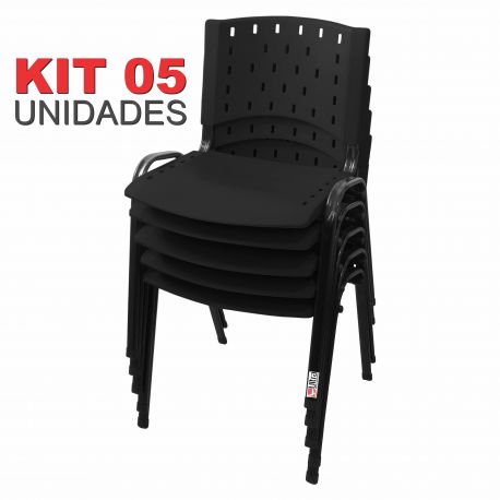 Cadeira Empilhável Preto - Kit com 05 unidades