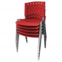 Cadeira Empilhável Plástica Vermelha Base Prata 5 Unidades - ULTRA Móveis