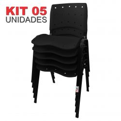 it 05 Unidades Cadeira Fixa Anatômica Ergoplax Assento Encosto Plástico Preto