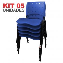 it 05 Unidades Cadeira Fixa Anatômica Ergoplax Assento Encosto Plástico Azul Bic