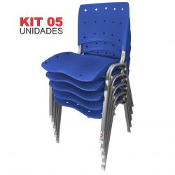 Kit 05 Unidades Cadeira Fixa Anatômica Ergoplax Azul Bic Estrutura Prata