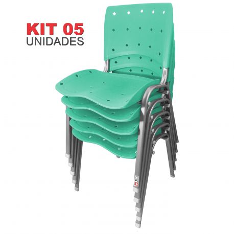 Kit 05 Unidades Cadeira Fixa Anatômica Ergoplax Acqua Marine Estrutura Prata