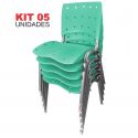 Cadeira Empilhável Plástica Acquamarine Anatômica Base Prata 5 Unidades - ULTRA Móveis