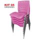 Kit 05 Unidades Cadeira Fixa Anatômica Ergoplax Rosa Estrutura Prata