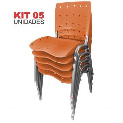 Kit 05 Unidades Cadeira Fixa Anatômica Ergoplax Laranja Estrutura Prata