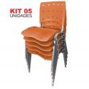 Cadeira Empilhável Plástica Laranja Anatômica Base Prata 5 Unidades - ULTRA Móveis
