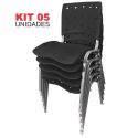 Cadeira Empilhável Plástica Preta Anatômica Base Prata 5 Unidades - ULTRA Móveis