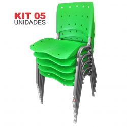 Kit 05 Unidades Cadeira Fixa Anatômica Ergoplax Verde Estrutura Prata