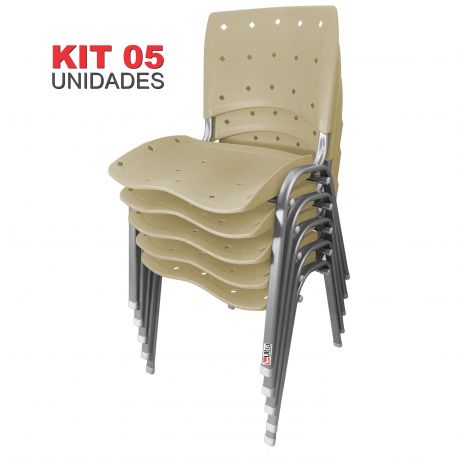 Kit 05 Unidades Cadeira Fixa Anatômica Ergoplax Bege Estrutura Prata