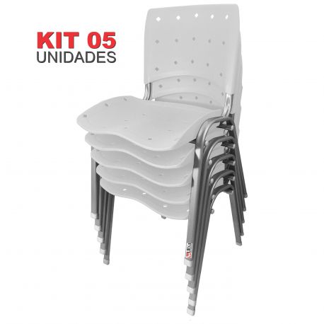 Kit 05 Unidades Cadeira Fixa Anatômica Ergoplax Branco Estrutura Prata