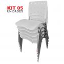 Cadeira Empilhável Plástica Branca Anatômica Base Prata 5 Unidades - ULTRA Móveis