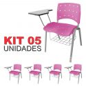 Cadeira Universitária Plástica Rosa Anatômica Com Porta Livros Base Prata 5 Unidades - ULTRA Móveis