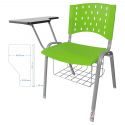Cadeira Universitária Plástica Verde Com Porta Livros Base Prata 5 Unidades - ULTRA Móveis
