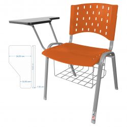 Kit 10 Cadeiras Universitárias Singolare Com Porta Livros Laranja Estrutura Prata