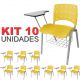 Cadeira Universitária Plástica Amarela Anatômica Com Porta Livros Base Prata 10 Unidades - ULTRA Móveis