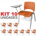 Cadeira Universitária Plástica Laranja Anatômica Com Porta Livros Base Prata 10 Unidades - ULTRA Móveis