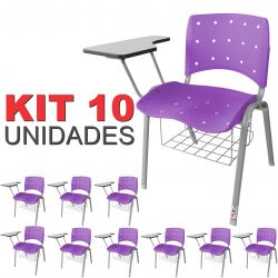 Cadeira Universitária Plástica Lilás Anatômica Com Porta Livros Base Prata 10 Unidades - ULTRA Móveis