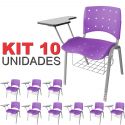 Cadeira Universitária Plástica Lilás Anatômica Com Porta Livros Base Prata 10 Unidades - ULTRA Móveis