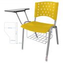 Cadeira Universitária Plástica Amarela Com Porta Livros Base Prata - ULTRA Móveis