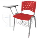 Cadeira Universitária Plástica Vermelha Com Porta Livros Base Prata - ULTRA Móveis
