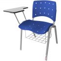 Cadeira Universitária Plástica Azul Anatômica Com Porta Livros Base Prata - ULTRA Móveis