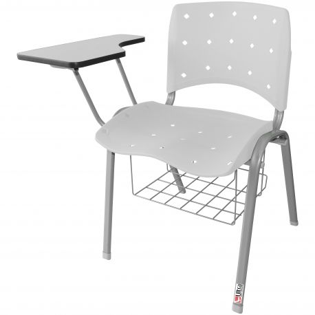 Cadeira Universitária Plástica Branca Anatômica Com Porta Livros Base Prata - ULTRA Móveis