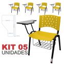 Cadeira Universitária Plástica Amarela Com Porta Livros 5 Unidades - ULTRA Móveis